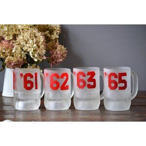 Four Hazel Atlas Frosted Glass Beer Mug red Collegiate Letterman Vintage barware